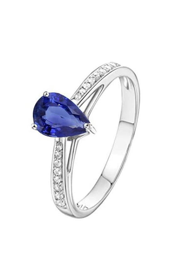 Enterprises 67169 2.50 CT Blue Sapphire Solitaire Ring & Pave Set Diamond Accents, Size 6.5