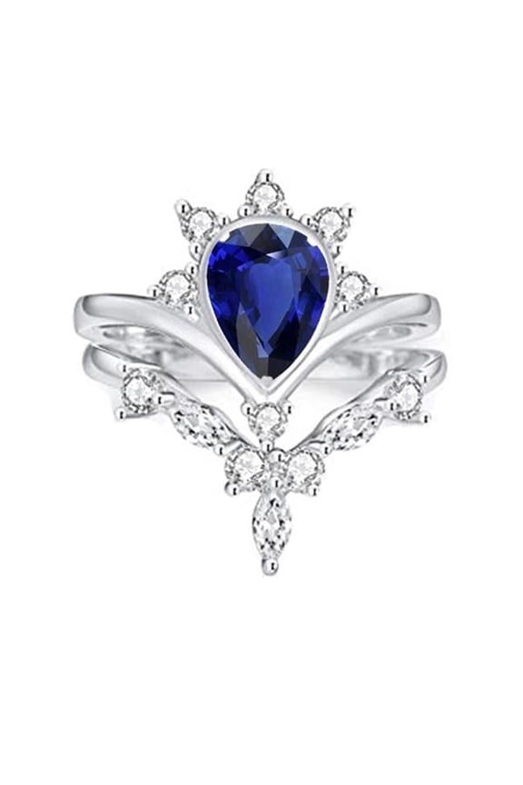 Enterprises 67190 Diamond Set Pear Ceylon Sapphire 3 CT Crown Style Wedding Ring, Size 6.5