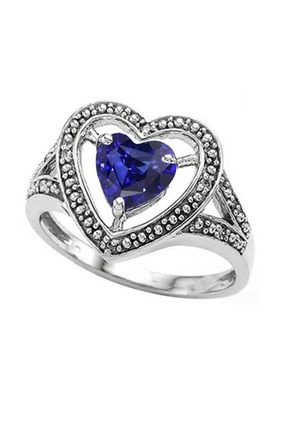 Enterprises 67252 1.50 CT Solitaire Vintage Style Heart Cut Blue Sapphire Ring, Size 6.5