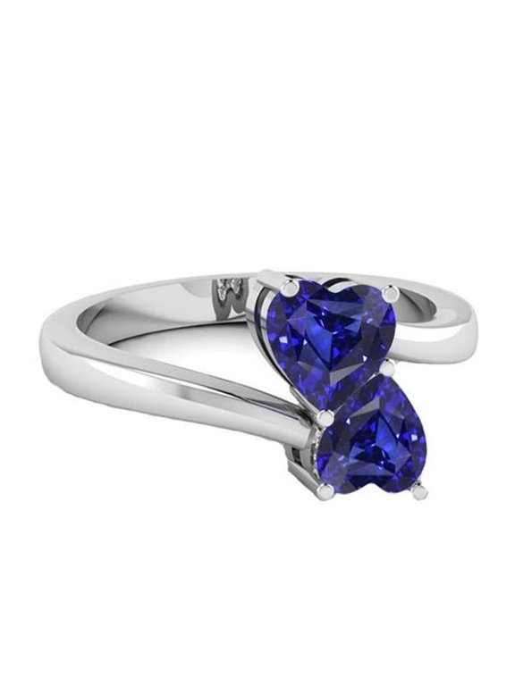 Enterprises 67270 1.50 CT Toi et Moi Heart Cut Ceylon Sapphire Anniversary Ring, Gold - Size 6.5