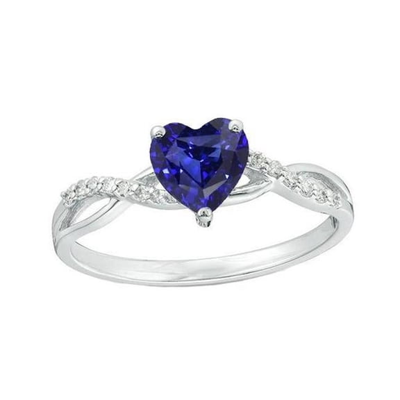 Harry Chad Enterprises 67275 2 CT Twisted Style Solitaire Blue Sapphire Ring & Diamond Accents, Size 6.5