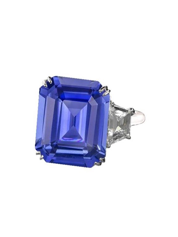 Enterprises 67306 3.25 CT 3 Stone Emerald Shaped Ceylon Sapphire Ring, Size 6.5