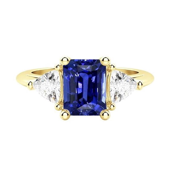 Harry Chad Enterprises 67308 2.50 CT 3 Stone Radiant Blue Sapphire Ring with Trillion Diamonds, Size 6.5