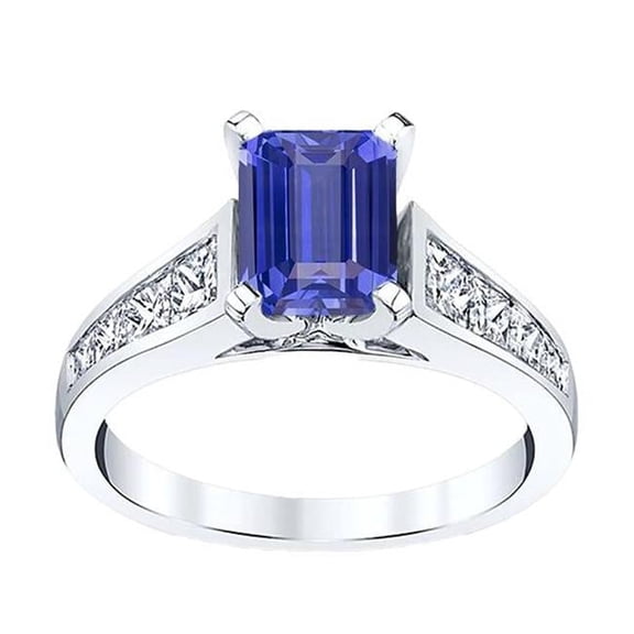 Harry Chad Enterprises 67312 3 CT Emerald Ceylon Sapphire Channel Set Diamonds Engagement Ring, Size 6.5