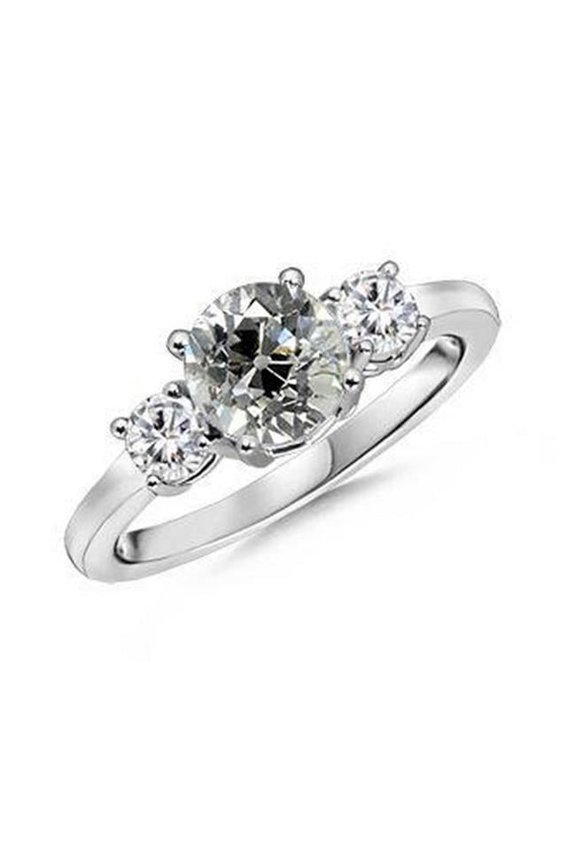 Enterprises 67521 2 CT Three Stone Old Cut Round Diamond Ring, 14K White Gold - Size 6.5