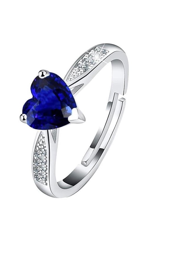 Enterprises 67557 2 CT Heart Blue Sapphire Gemstone Ring with Diamonds Tapered Shank, Size 6.5