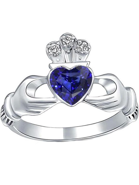Enterprises 67564 Blue Sapphire Gemstone Bezel Set 2 CT Queen Crown Style Ring, Size 6.5