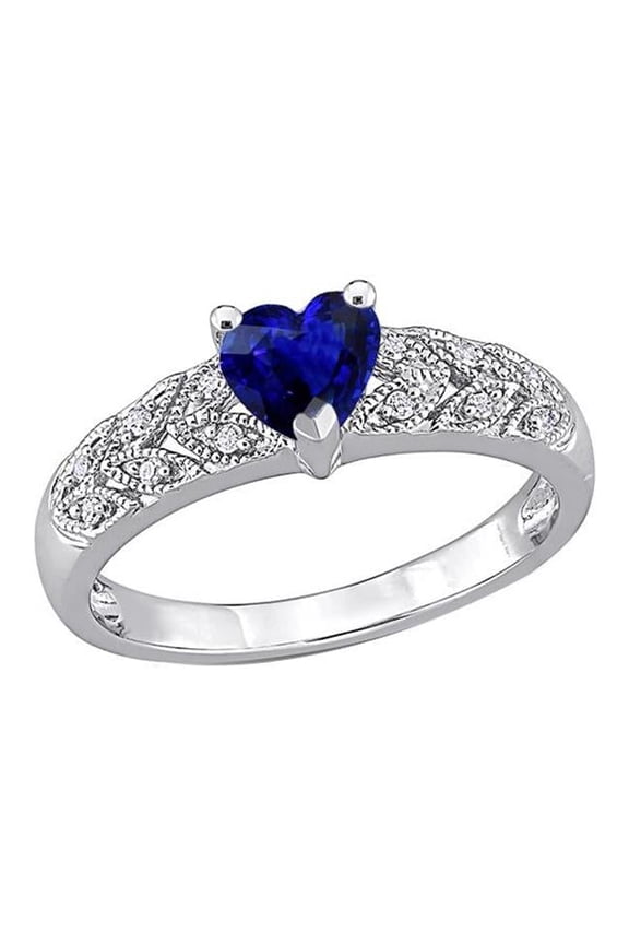 Enterprises 67573 Diamond Heart Halo Blue 2.50 CT Leaf Style Sapphire Ring, Size 6.5