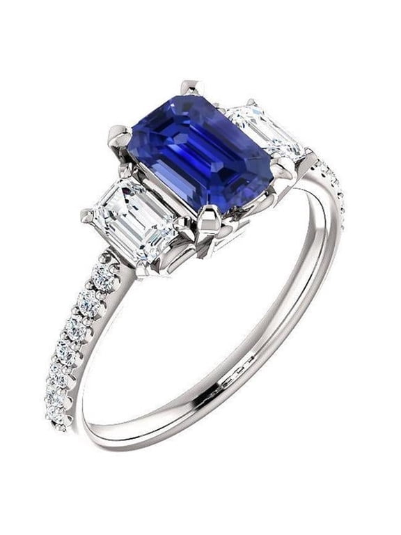 Enterprises 67604 4 CT Ladies 3 Stone Ring with Accents Emerald Ceylon Sapphire, Size 6.5