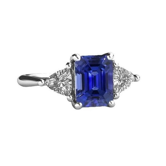 Harry Chad Enterprises 67606 2.50 CT 3 Stone Blue Sapphire Emerald & Trillion Diamonds Ring, Size 6.5
