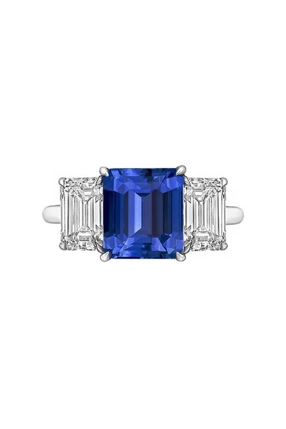 Enterprises 67620 Emerald Three Stone Blue 3 CT Gold Sapphire Ring, Size 6.5