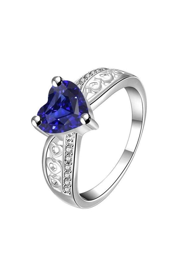 Enterprises 67647 2 CT White Gold Diamond Heart Shaped Deep Blue Sapphire Ring, Size 6.5