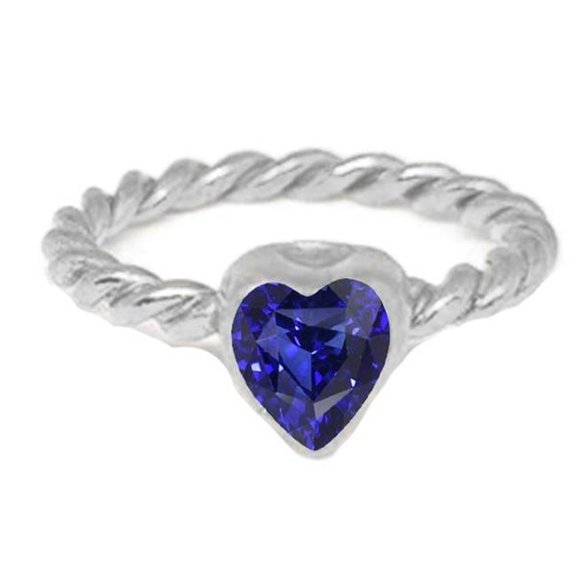 Harry Chad Enterprises 67667 Heart Solitaire Blue Bezel Set 1.50 CT Rope Style Sapphire Ring, Size 6.5
