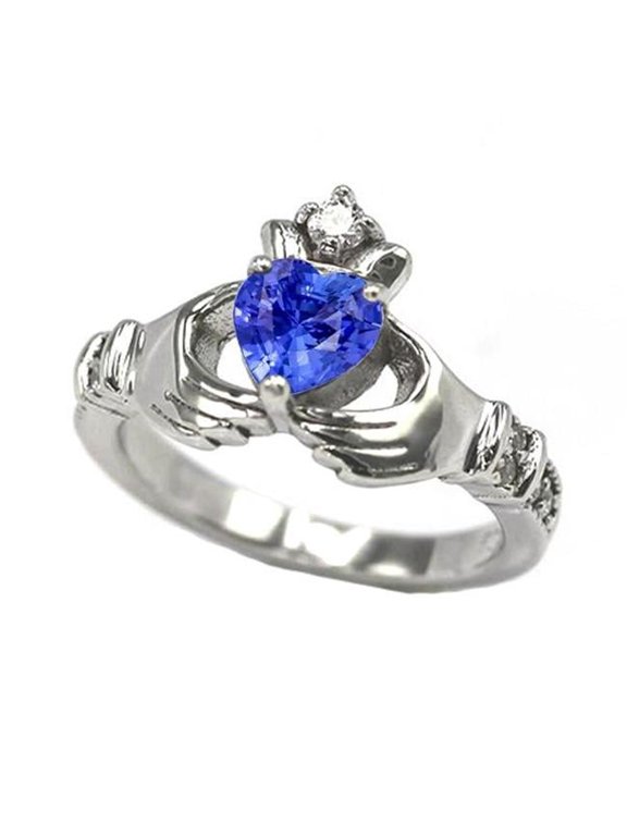 Enterprises 67668 Womens Heart Light Blue Sapphire 1.50 CT Queen Style Gemstone Ring, Size 6.5