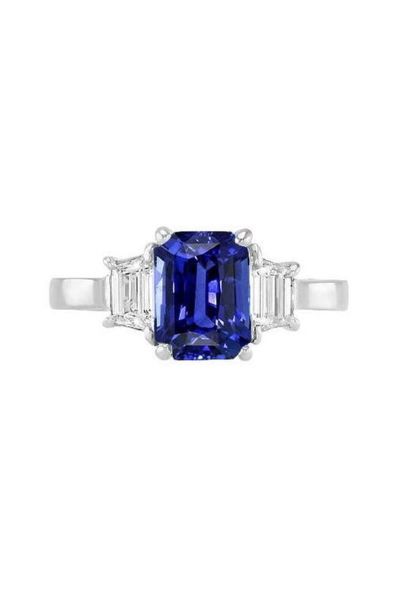 Enterprises 67701 2.50 CT Blue Sapphire Radiant & Trapezoid Diamond Gemstone Ring, Size 6.5