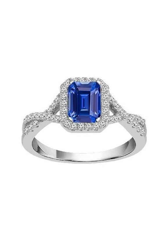 Enterprises 67716 3.50 CT Halo Emerald Blue Twisted Shank Diamonds Sapphire Ring, Size 6.5