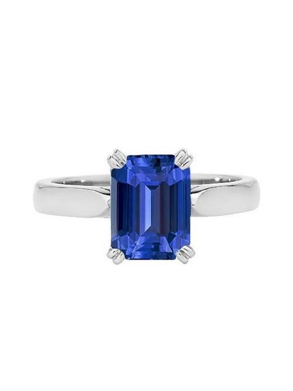 Enterprises 67717 2.50 CT Solitaire Emerald Prong Set Ceylon Sapphire Ring, 14K Gold - Size 6.5