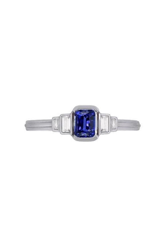 Enterprises 67721 2 CT Gemstone Radiant Blue 5 Stone Baguette Diamonds Sapphire Ring, Size 6.5
