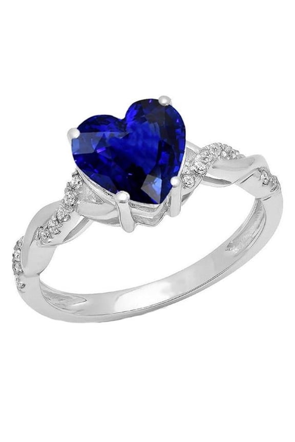 Enterprises 67764 3.50 CT White Gold Heart Blue Sapphire Infinity Style Diamond Ring, Size 6.5