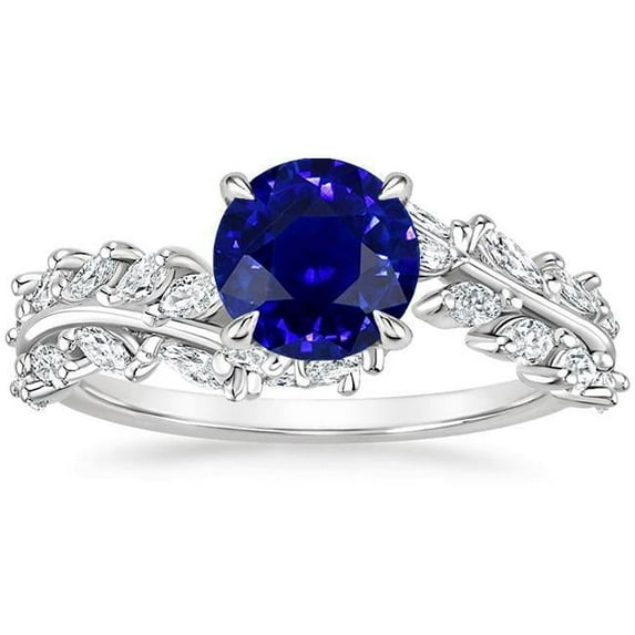 Harry Chad Enterprises 67807 4.50 CT Marquise Diamond & Round Ceylon Leaf Style Sapphire Ring, Size 6.5