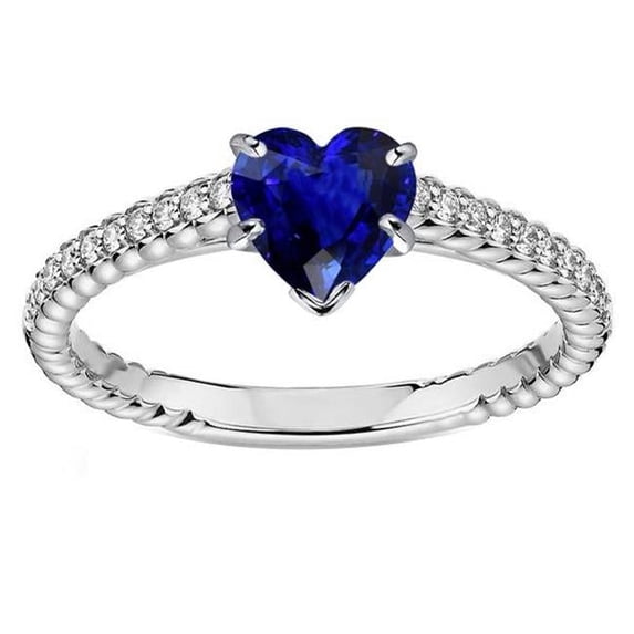 Harry Chad Enterprises 67879 2.50 CT Ceylon Sapphire Solitaire Ring & Pave Set Diamond Accents, Size 6.5