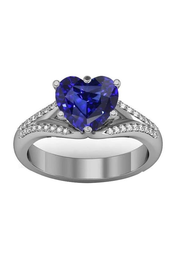 Enterprises 67896 3.50 CT Ceylon Sapphire Diamond Pave Split Shank Gemstone Ring, Size 6.5