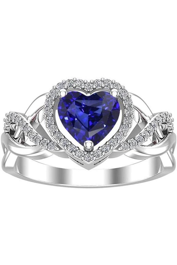 Enterprises 67933 3.50 CT Sparkling Diamond Twisted Shank Blue Sapphire Wedding Ring, Size 6.5