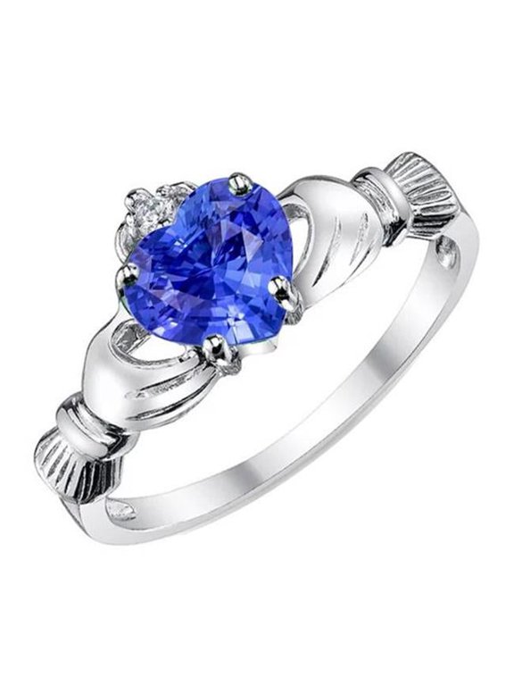 Enterprises 67947 Heart Blue Sapphire 2.75 CT Diamond Queen Style Gemstone Ring, Size 6.5