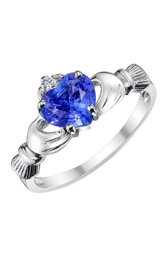 Enterprises 67947 Heart Blue Sapphire 2.75 CT Diamond Queen Style Gemstone Ring, Size 6.5