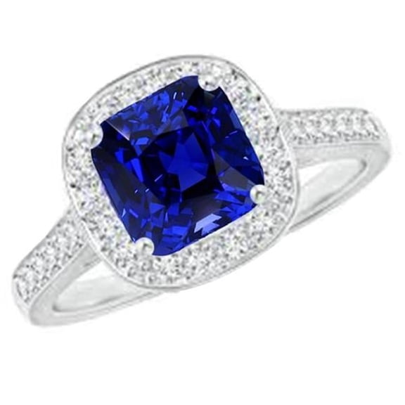 Harry Chad Enterprises 67974 4.50 CT Halo Cushion 14K White Gold Diamond Sapphire Ring, Size 6.5