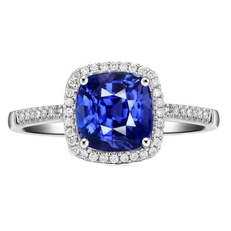 Harry Chad Enterprises 67975 4 CT Anniversary Cushion Blue Sapphire Accented Diamonds Halo Ring, Size 6.5