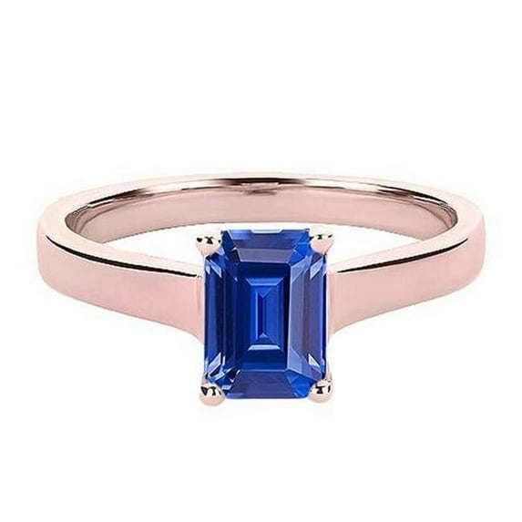 Harry Chad Enterprises 68016 2 CT Rose Gold Emerald Ceylon Blue Sapphire Solitaire Ring, Size 6.5