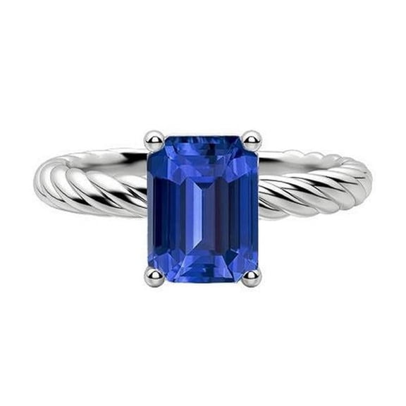 Harry Chad Enterprises 68034 2 CT Emerald Solitaire Blue Gold Twisted Rope Style Sapphire Ring, Size 6.5