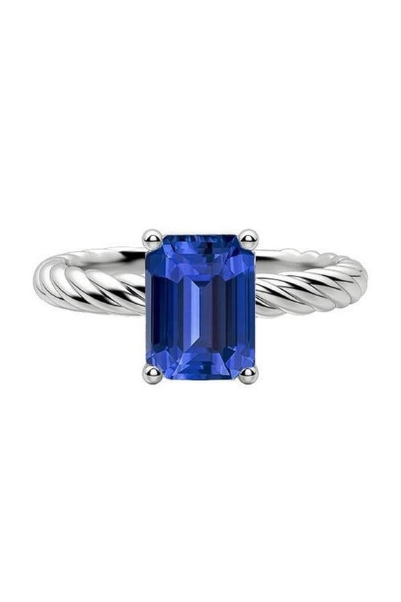 Enterprises 68034 2 CT Emerald Solitaire Blue Gold Twisted Rope Style Sapphire Ring, Size 6.5