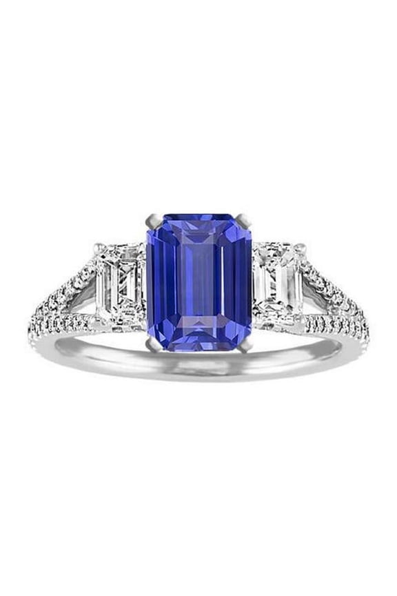 Enterprises 68039 3.50 CT Emerald 3 Stone Sapphire Ring with Accents Split Shank, Size 6.5