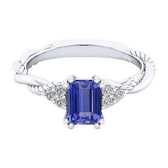 Harry Chad Enterprises 68056 2 CT Blue Sapphire Twisted Rope Style Diamonds Gemstone Ring, Size 6.5