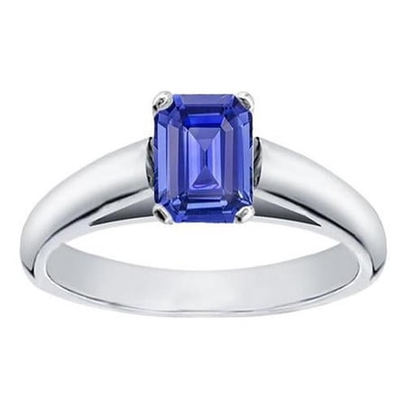 Harry Chad Enterprises 68062 1.50 CT White Gold Solitaire Emerald Cut Ceylon Sapphire Ring, Size 6.5