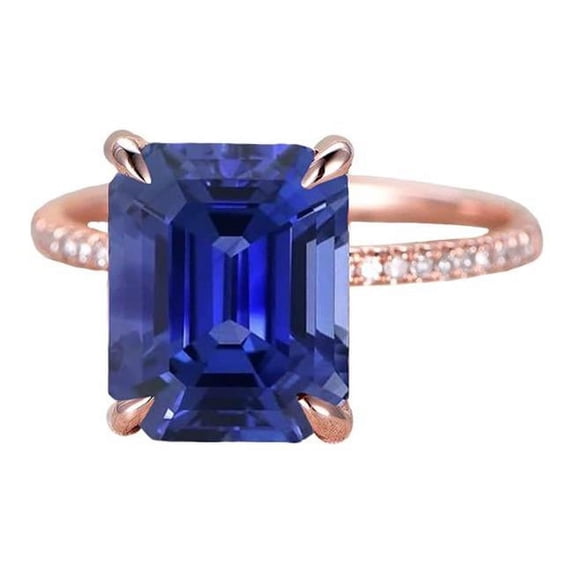 Harry Chad Enterprises 68068 4.50 CT Diamond Accents Emerald Cut Ceylon Sapphire Solitaire Ring, Size 6.5