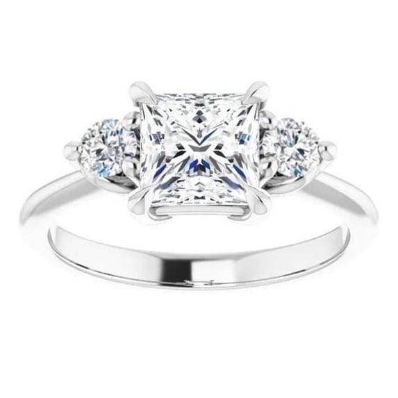 Harry Chad Enterprises 68096 2.25 CT Three Stone Princess Diamond Ring with Round Stones, Gold - Size 6.5