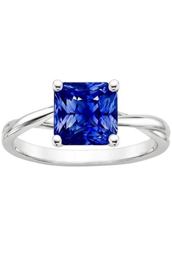 Enterprises 68135 2.50 CT Radiant Sapphire Twisted Shank Gold Jewelry Solitaire Ring, Size 6.5