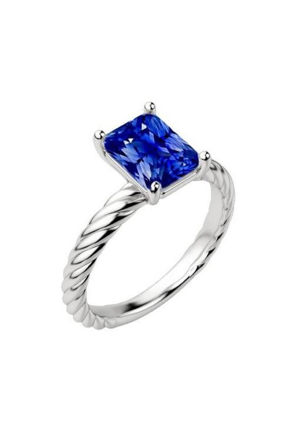 Enterprises 68144 1.50 CT Solitaire Blue Gold Twisted Rope Style Sapphire Ring, Size 6.5