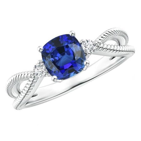 Harry Chad Enterprises 68169 3 Stone Cushion Blue Sapphire Rope Style 2.25 CT Split Shank Ring, Size 6.5