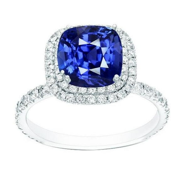 Harry Chad Enterprises 68172 5 CT Blue Sapphire Double Gold 14K Diamond Jewelry Halo Ring, Size 6.5