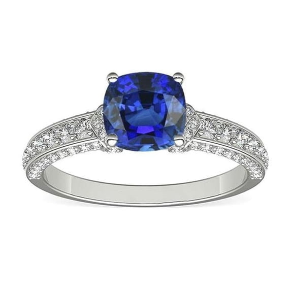 Harry Chad Enterprises 68199 3.50 CT White Gold Diamond Blue Sapphire Prong Set Engagement Ring, Size 6.5