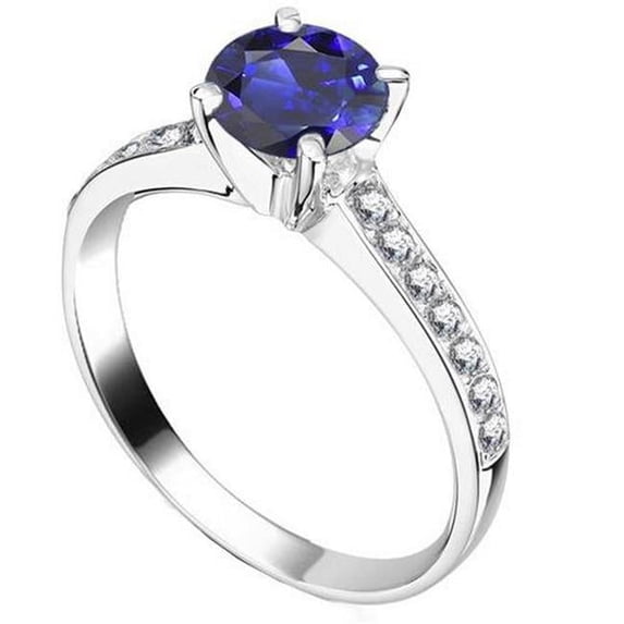 Harry Chad Enterprises 68203 Ladies Sapphire 2.50 CT Round Diamond Accented Engagement Ring, Size 6.5
