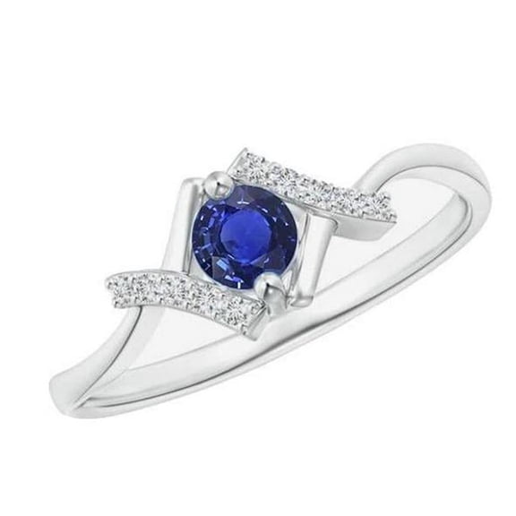 Harry Chad Enterprises 68220 Round Diamond 1.50 CT Twisted X Style Shank Sapphire Ring, 14K Gold - Size 6.5