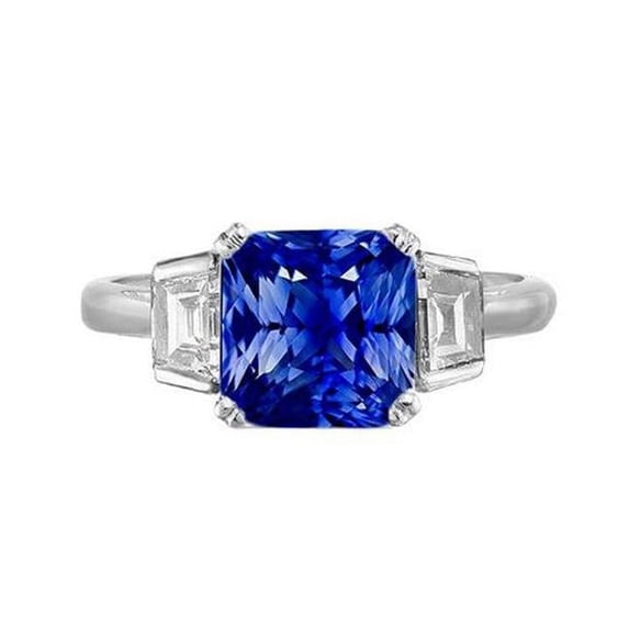 Harry Chad Enterprises 68281 2.50 CT 3 Stone Cushion Sapphire & Trapezoid Diamond Wedding Ring, Size 6.5