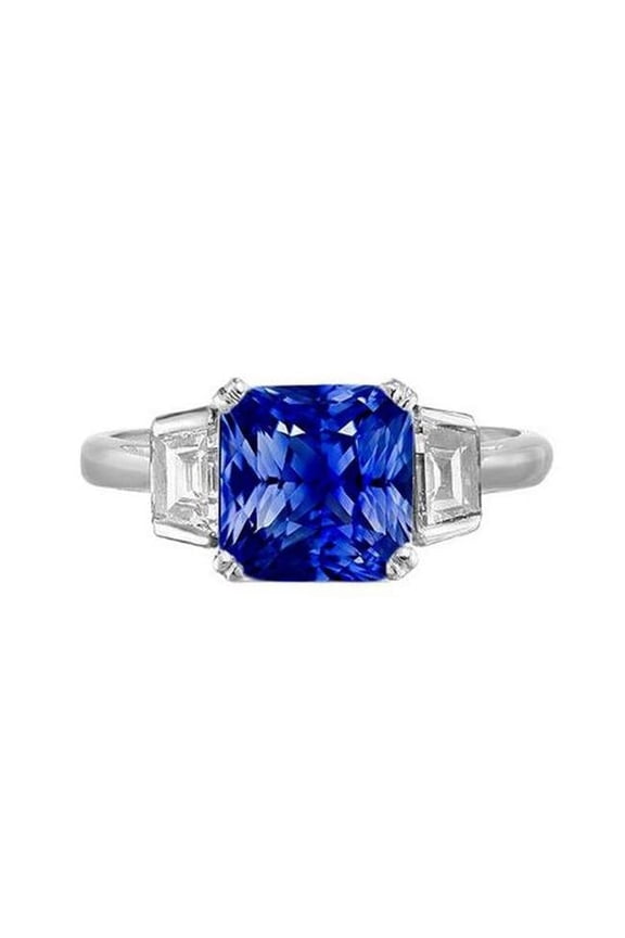 Enterprises 68281 2.50 CT 3 Stone Cushion Sapphire & Trapezoid Diamond Wedding Ring, Size 6.5