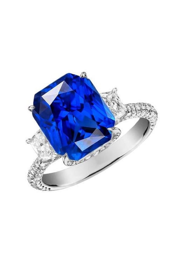 Enterprises 68310 4.50 CT Radiant Diamond 3 Stone Sapphire Ring with Accents, Gold - Size 6.5