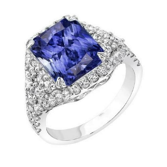 Harry Chad Enterprises 68343 Sapphire 4.50 CT Multi Row Pave Set Diamond Shank Gemstone Ring, Size 6.5